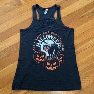“All I Want for Christmas is Halloween” Dark Grey Flowy Tank
